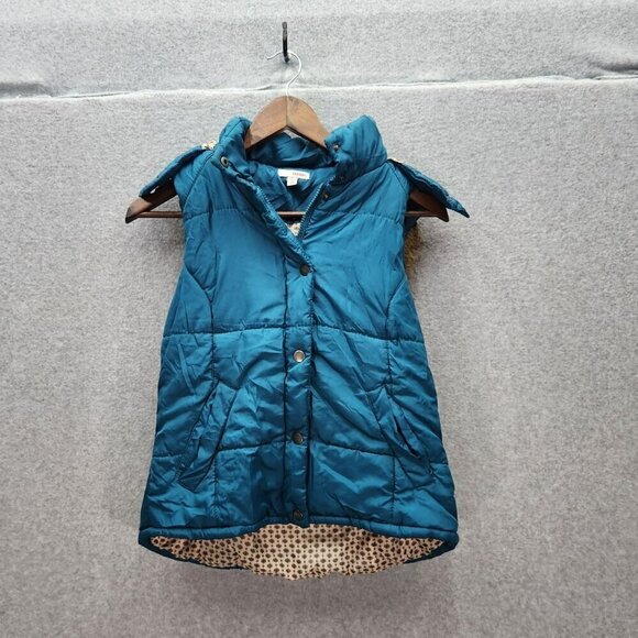 Bongo Womens Puffer Vest W/ Faux Fur Hood Size M Polyester Shell & Lining Teal & - Picture 1 of 6